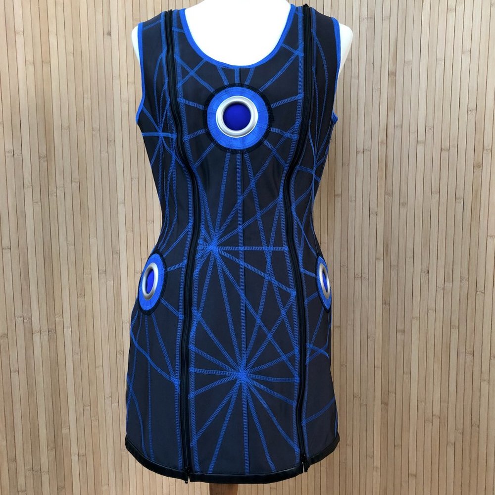 Vintage Unique Space Zipper Dress Blue Black Size 8